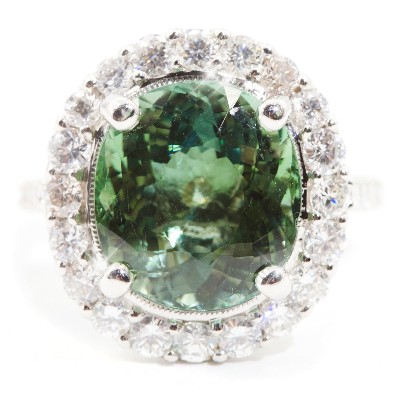 Paris 10.29 Carat Oval Green Tourmaline Diamond Halo Ring Rings Imperial Jewellery