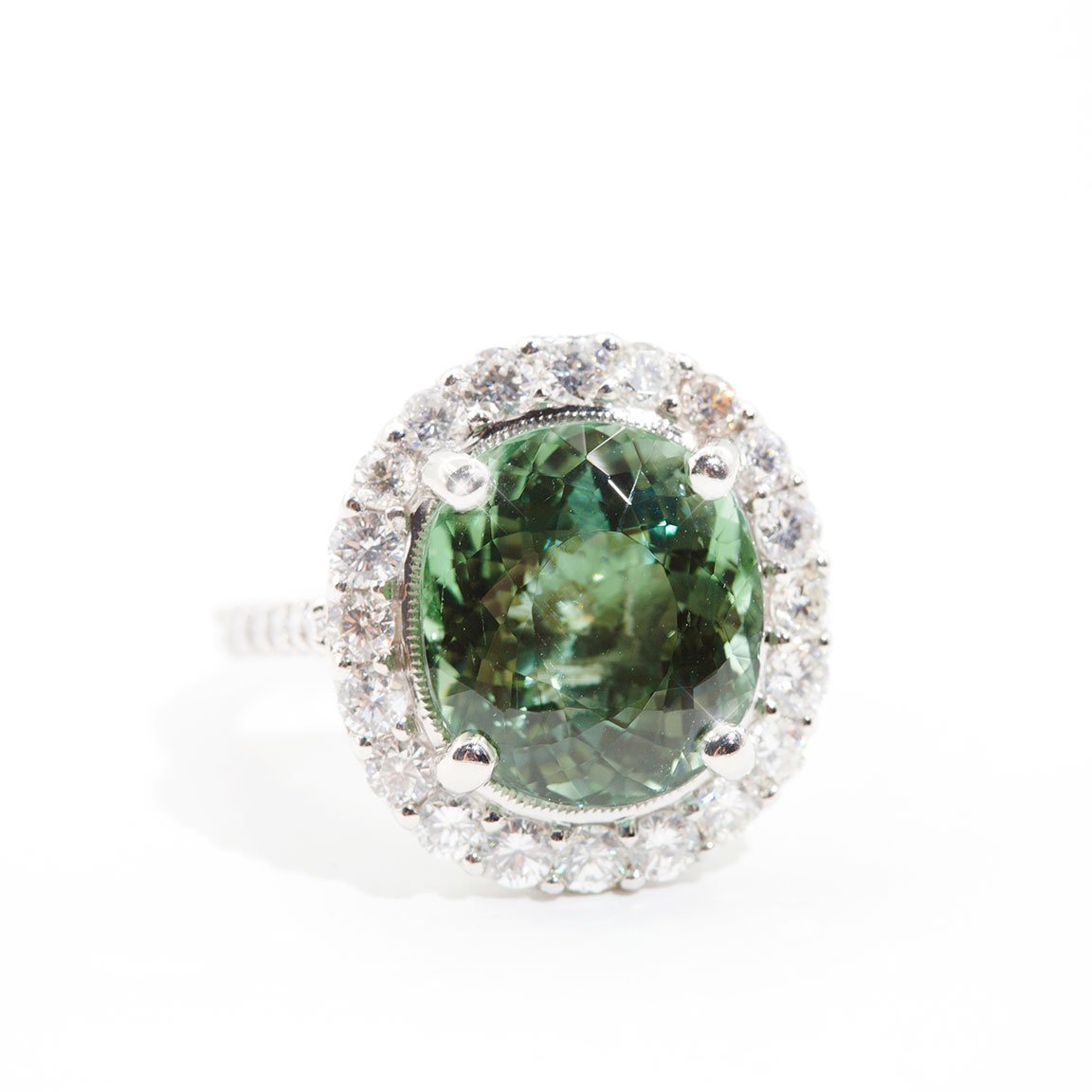Paris Oval Tourmaline Diamond Halo Ring Rings Imperial Jewellery - Auctions, Antique, Vintage & Estate 