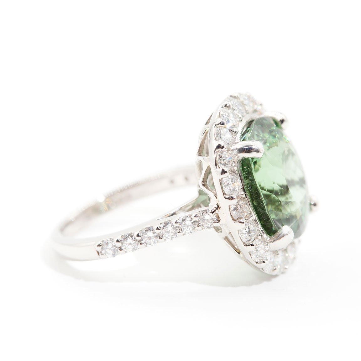 Paris Oval Tourmaline Diamond Halo Ring Rings Imperial Jewellery - Auctions, Antique, Vintage & Estate 