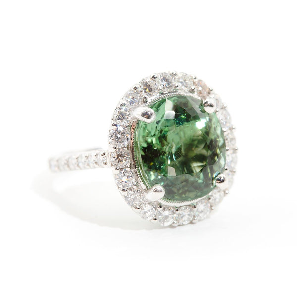 Paris Oval Tourmaline Diamond Halo Ring Rings Imperial Jewellery - Auctions, Antique, Vintage & Estate 