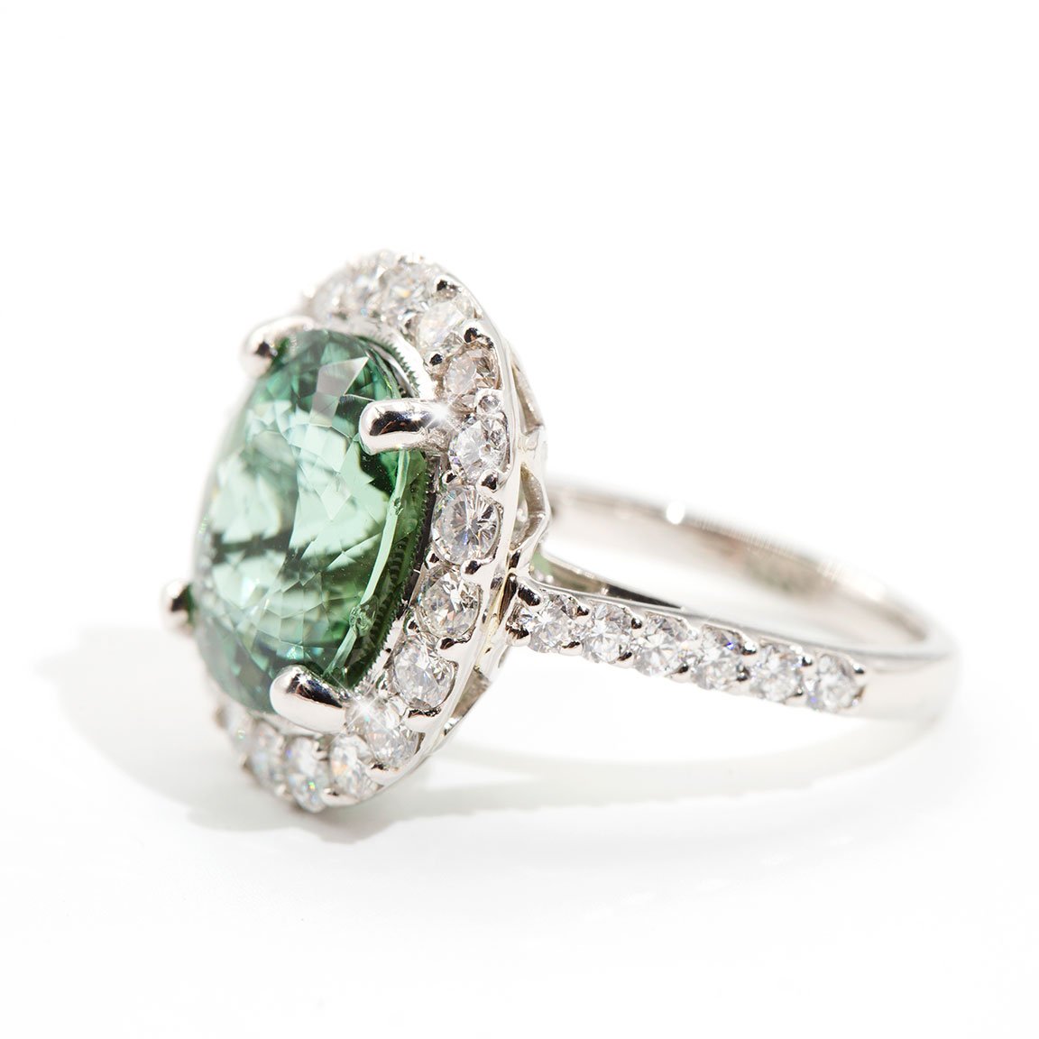 Paris Oval Tourmaline Diamond Halo Ring Rings Imperial Jewellery - Auctions, Antique, Vintage & Estate 