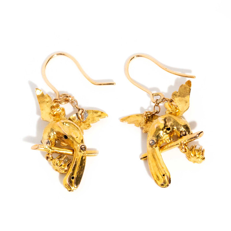 Pasare Victorian Era 15ct Gold Enamel & Pearl Bird Earrings* OB Earrings Imperial Jewellery 