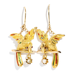 Pasare Victorian Era 15ct Gold Enamel & Pearl Bird Earrings* OB Earrings Imperial Jewellery Imperial Jewellery - Hamilton 