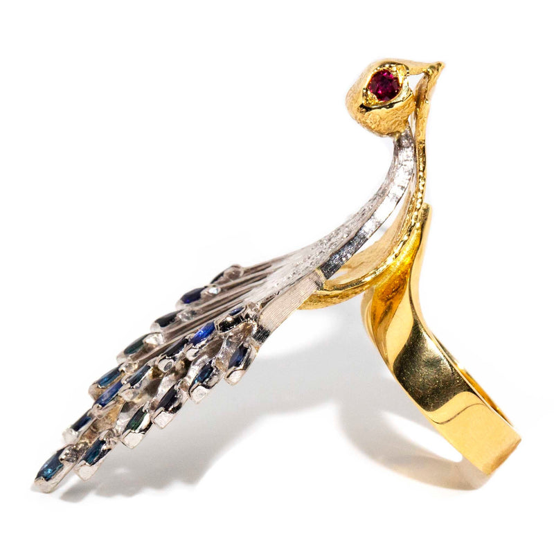 Pavão 1970s Peacock Sapphire Ruby & Diamond Ring 18ct Gold* OB Rings Imperial Jewellery 