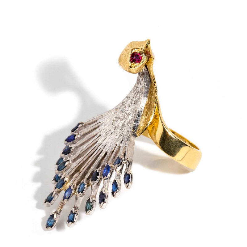 Pavão 1970s Peacock Sapphire Ruby & Diamond Ring 18ct Gold* OB Rings Imperial Jewellery 