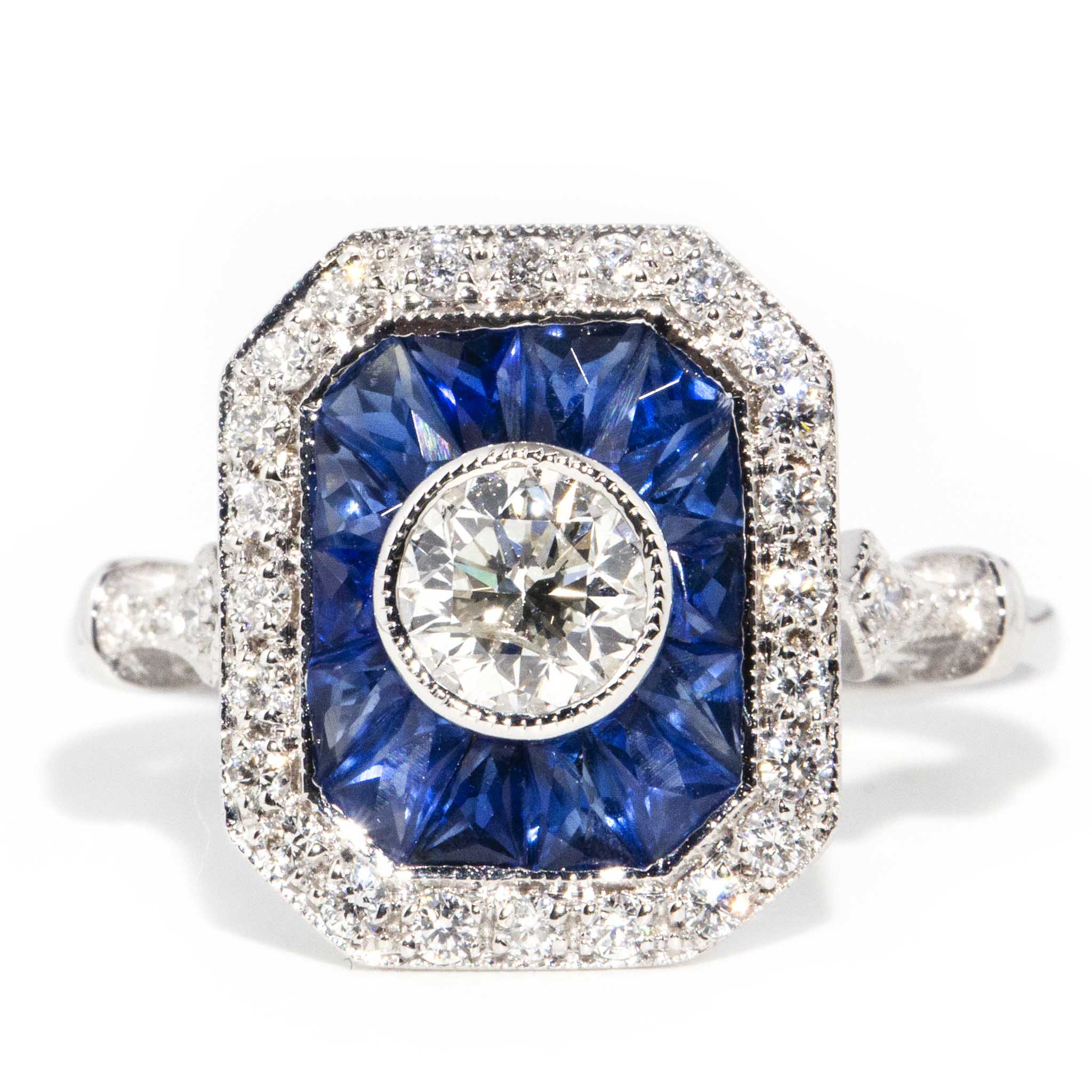 Peregian Art Deco Sapphire & Diamond Ring 18ct Gold* OB Rings Imperial Jewellery 