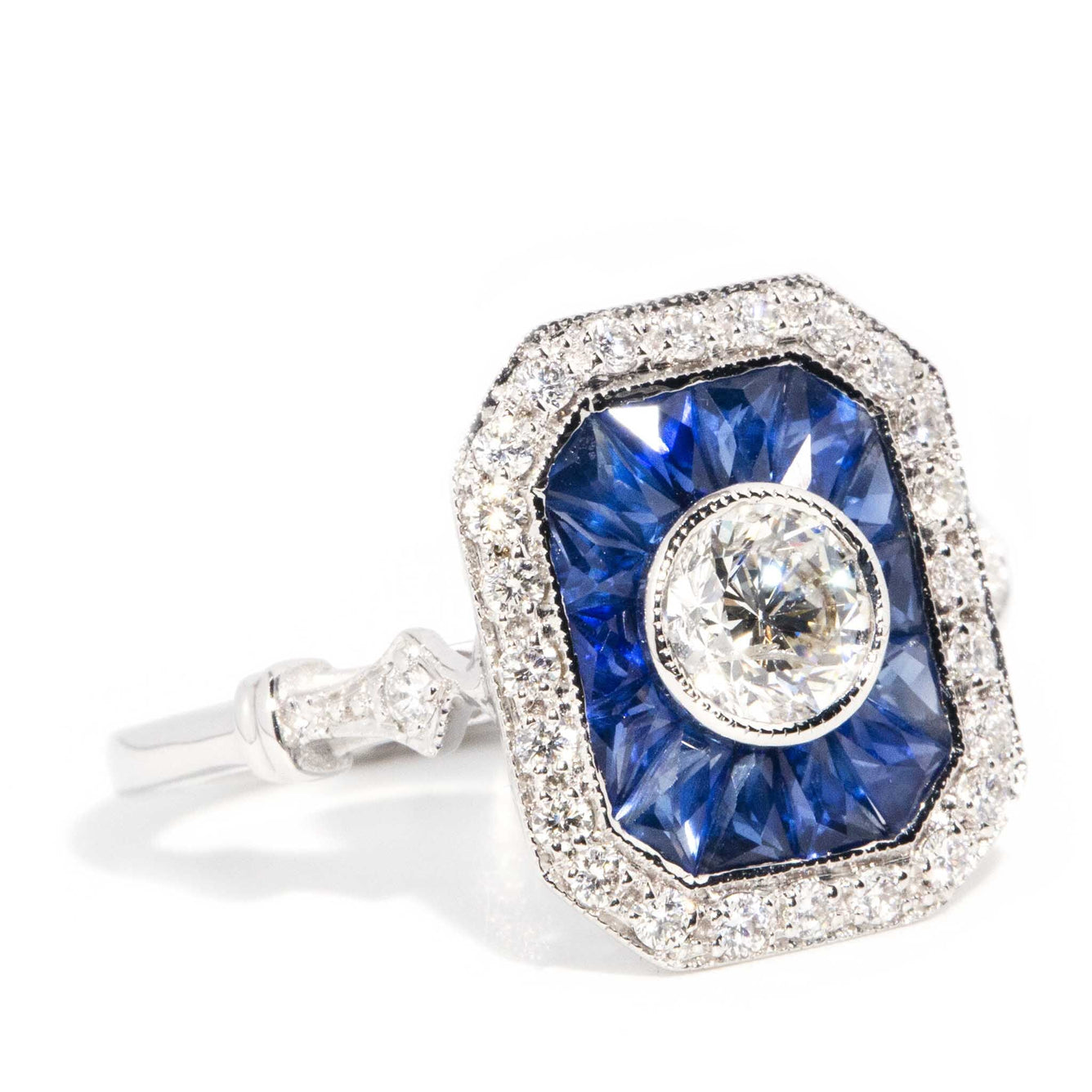 Peregian Art Deco Sapphire & Diamond Ring 18ct Gold* OB Rings Imperial Jewellery 