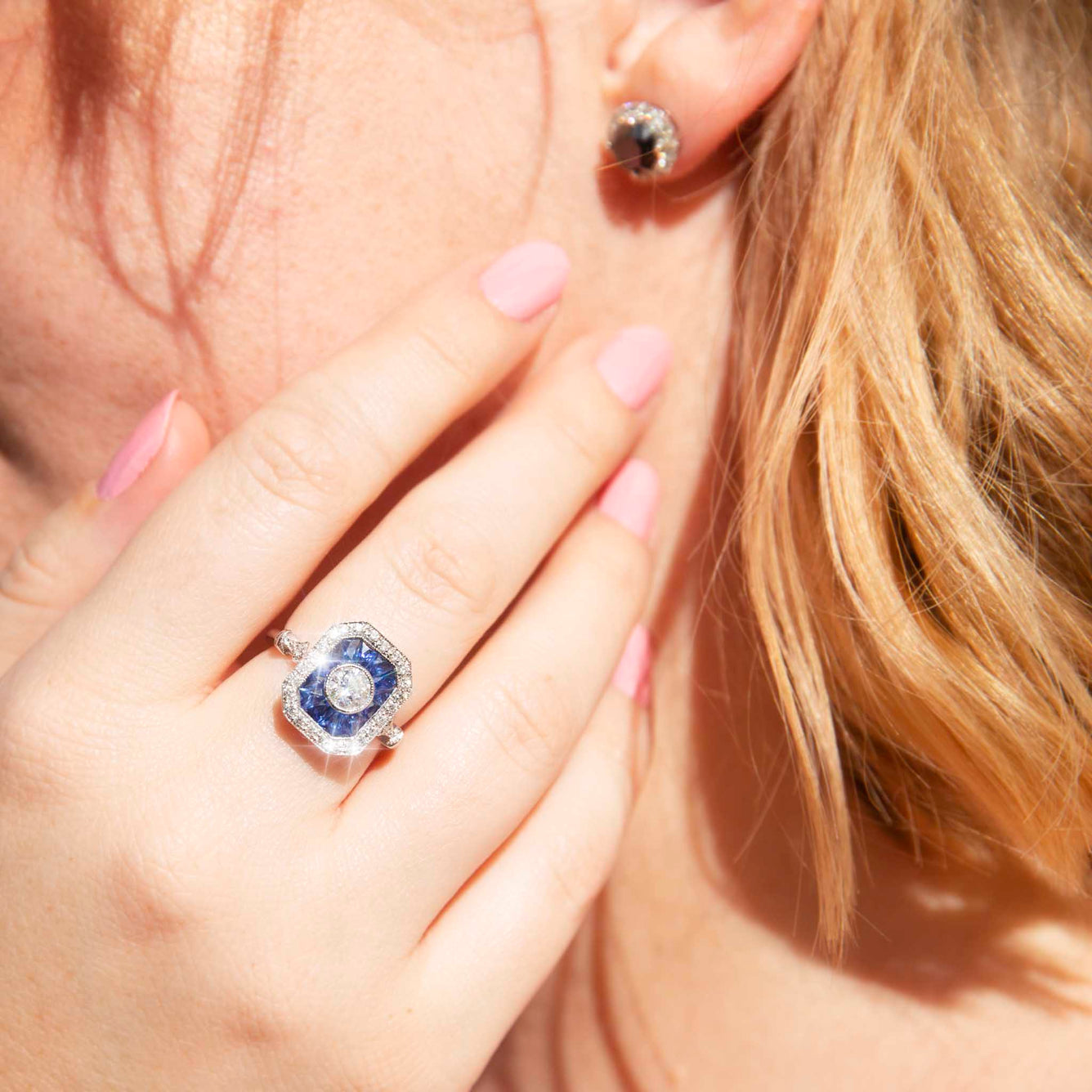Peregian Art Deco Sapphire & Diamond Ring 18ct Gold Rings Imperial Jewellery 