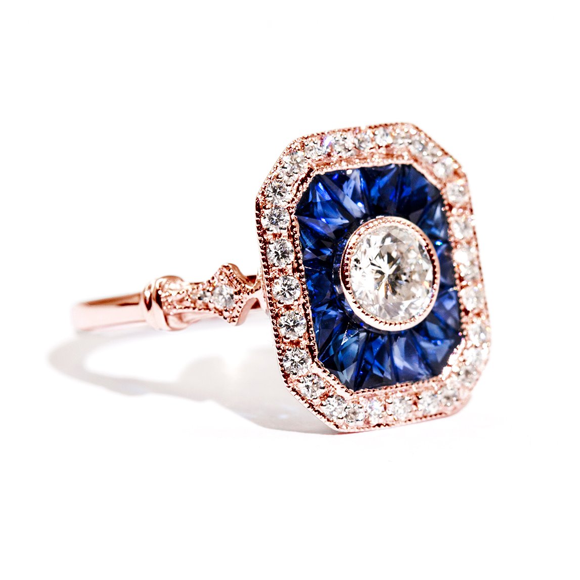 Peregian Sapphire & Certified Diamond Art Deco Ring Rings Imperial Jewellery 