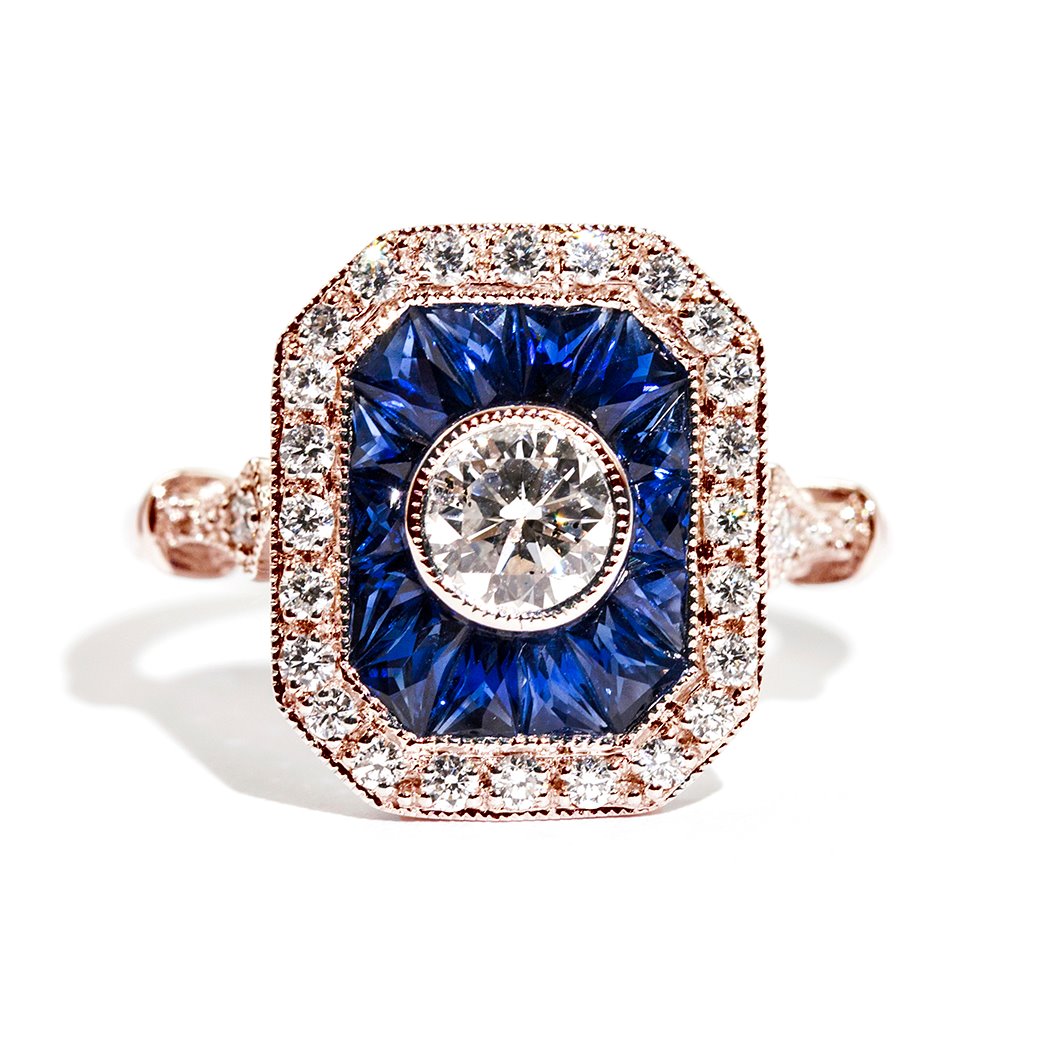 Peregian Sapphire & Certified Diamond Art Deco Ring Rings Imperial Jewellery 