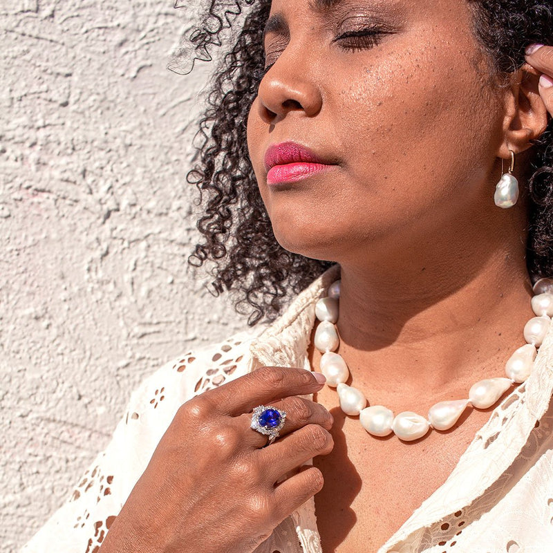 Persia Platinum Tanzanite and Diamond Halo Ring Rings Imperial Jewellery - Auctions, Antique, Vintage & Estate 