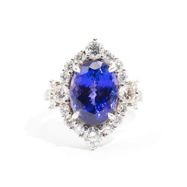 Persia Platinum Tanzanite and Diamond Halo Ring Rings Imperial Jewellery - Auctions, Antique, Vintage & Estate 