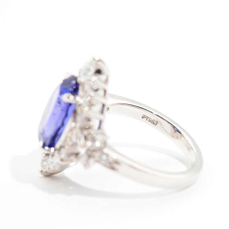Persia Platinum Tanzanite and Diamond Halo Ring Rings Imperial Jewellery - Auctions, Antique, Vintage & Estate 