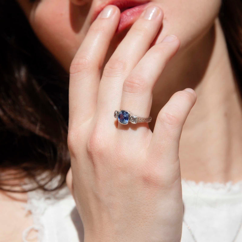 Persida 1.96 Carat Sapphire & Diamond Platinum Trilogy Ring Rings Imperial Jewellery 