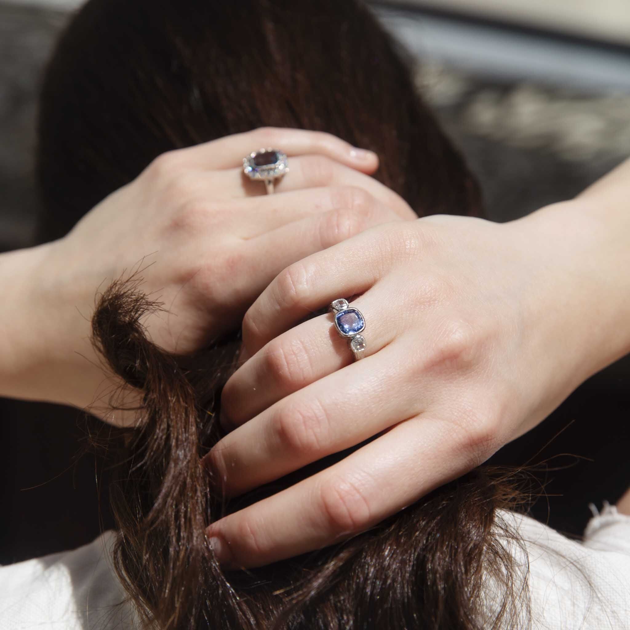 Persida 1.96 Carat Sapphire & Diamond Platinum Trilogy Ring Rings Imperial Jewellery 