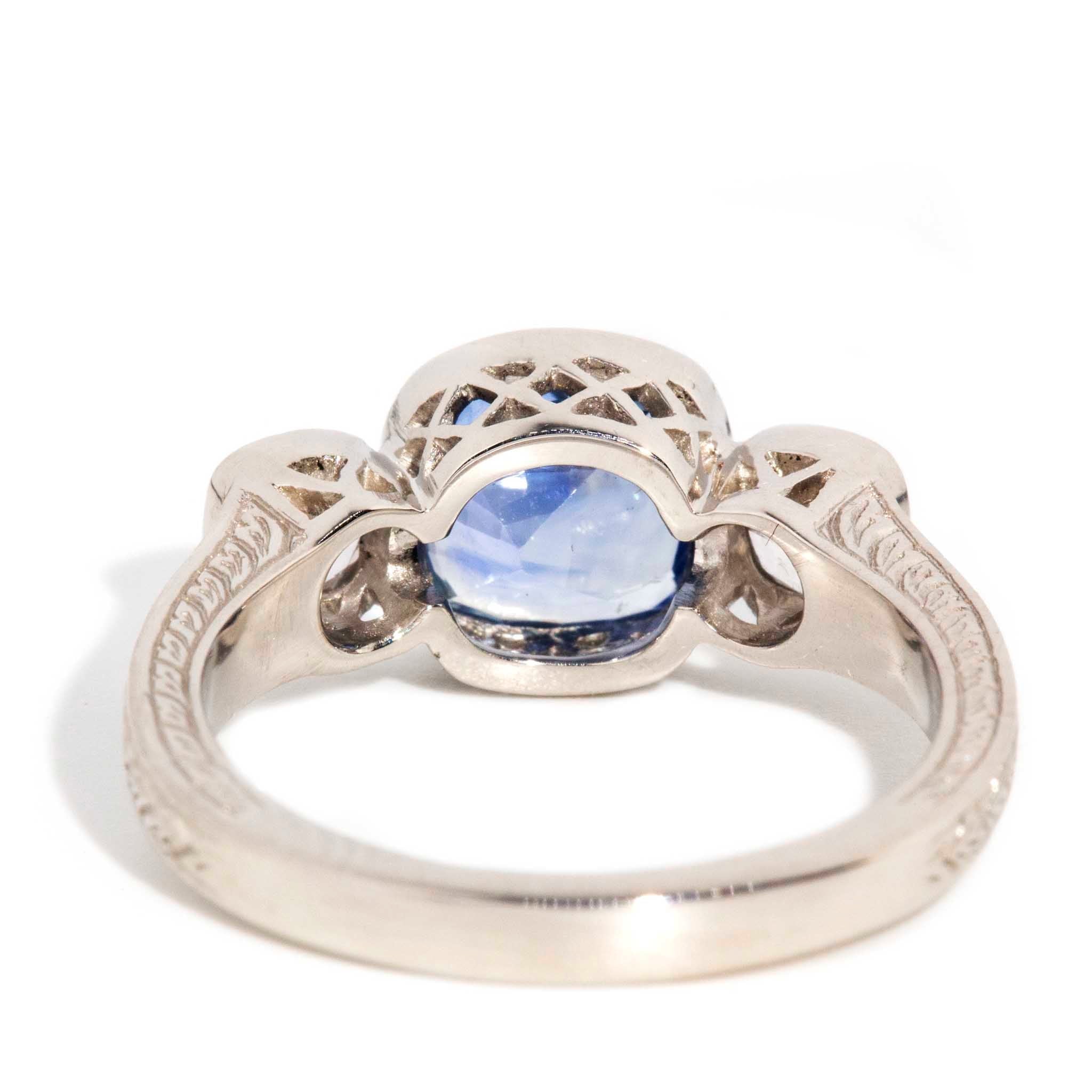 Persida 1.96 Carat Sapphire & Diamond Platinum Trilogy Ring Rings Imperial Jewellery 