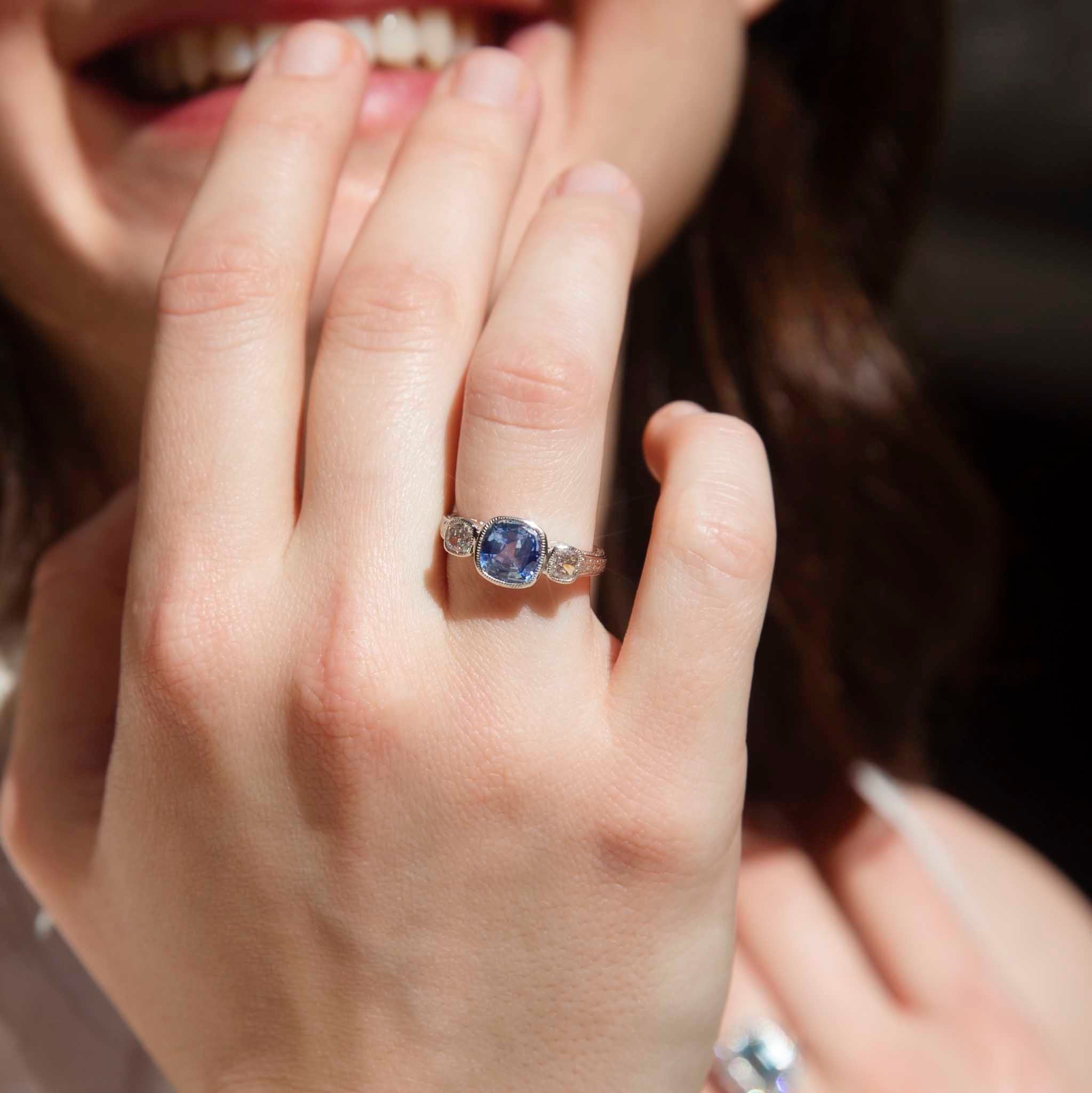 Persida 1.96 Carat Sapphire & Diamond Platinum Trilogy Ring Rings Imperial Jewellery 