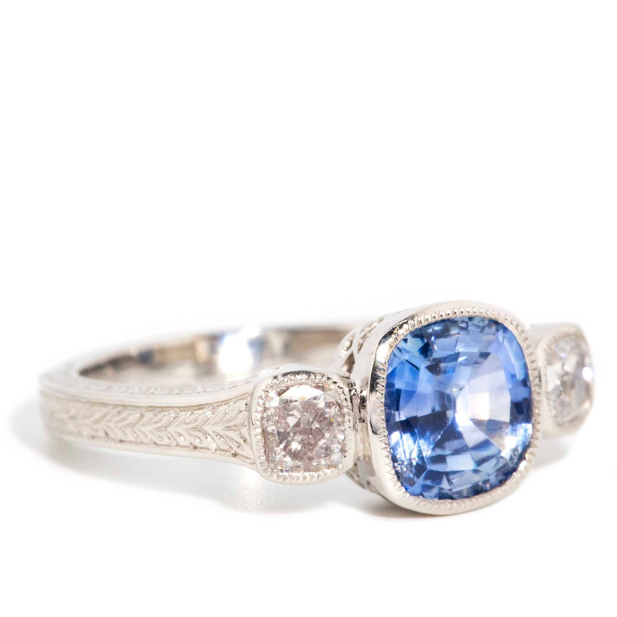 Persida 1.96 Carat Sapphire & Diamond Platinum Trilogy Ring Rings Imperial Jewellery 