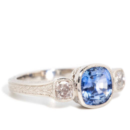 Persida 1.96 Carat Sapphire & Diamond Platinum Trilogy Ring Rings Imperial Jewellery 