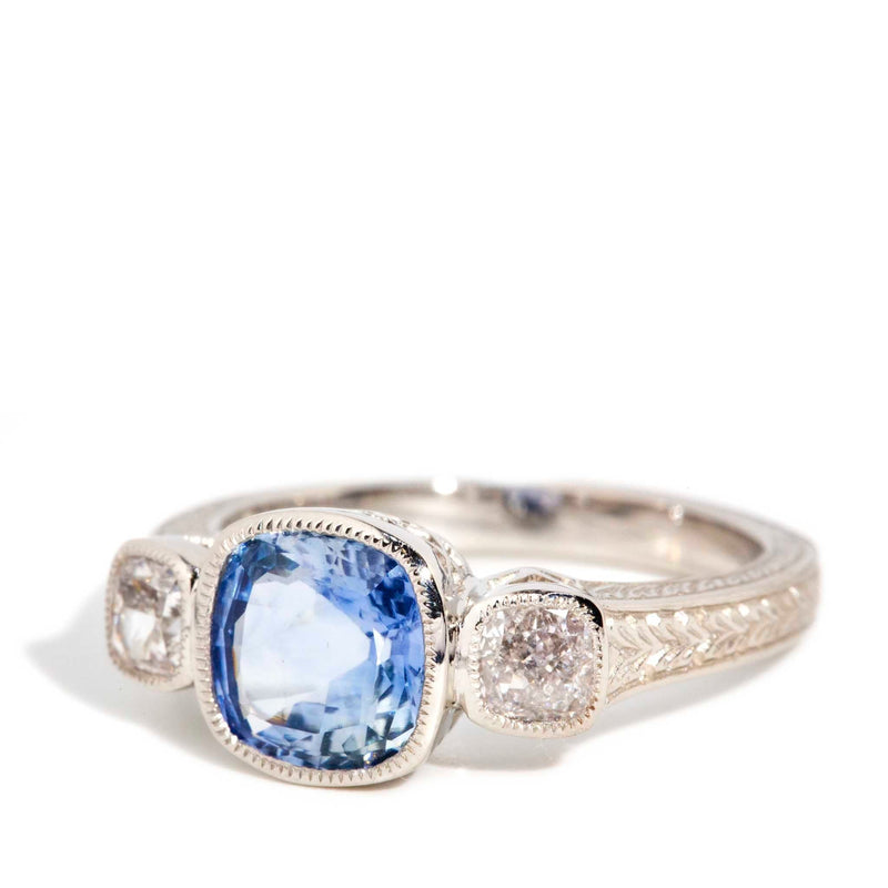 Persida 1.96 Carat Sapphire & Diamond Platinum Trilogy Ring Rings Imperial Jewellery 