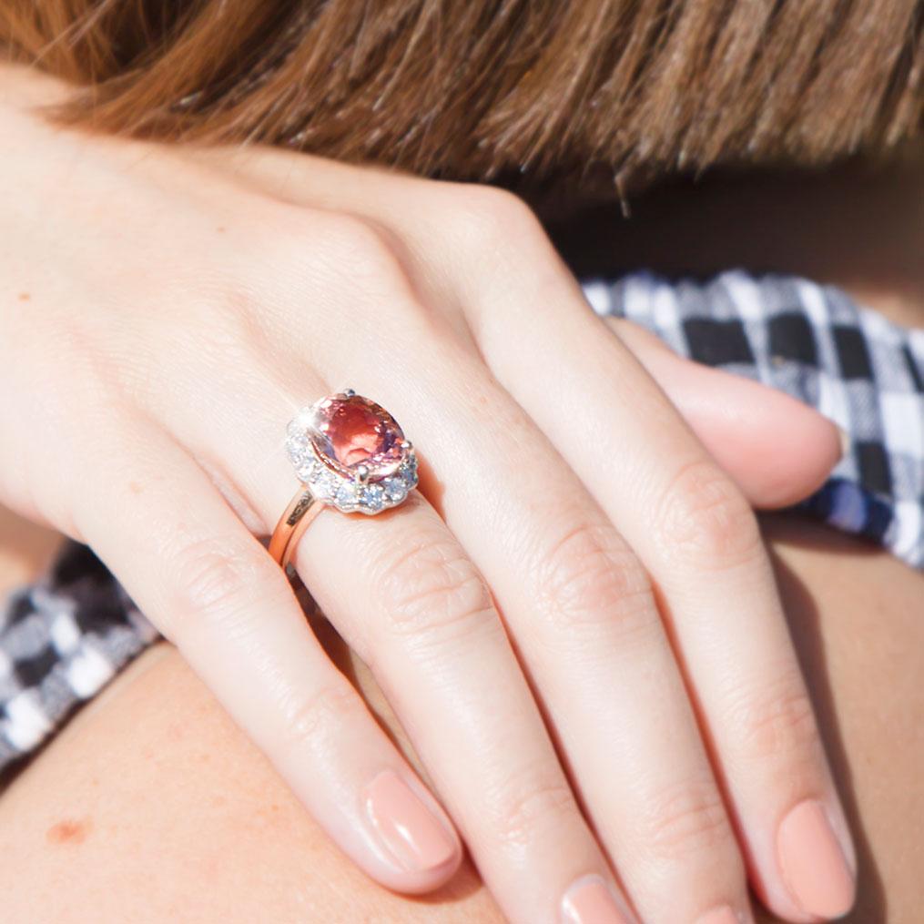 Peru Oval Cut Morganite Diamond Halo Ring Rings Imperial Jewellery - Auctions, Antique, Vintage & Estate 