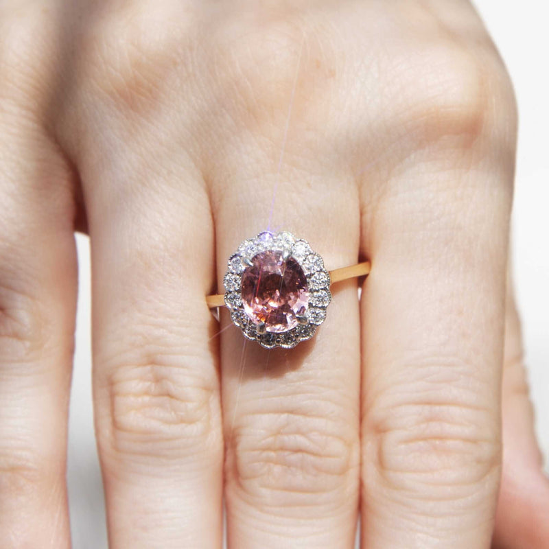 Peru Petite Oval Pink Tourmaline & Diamond 18ct Gold Ring* GTG Rings Imperial Jewellery 