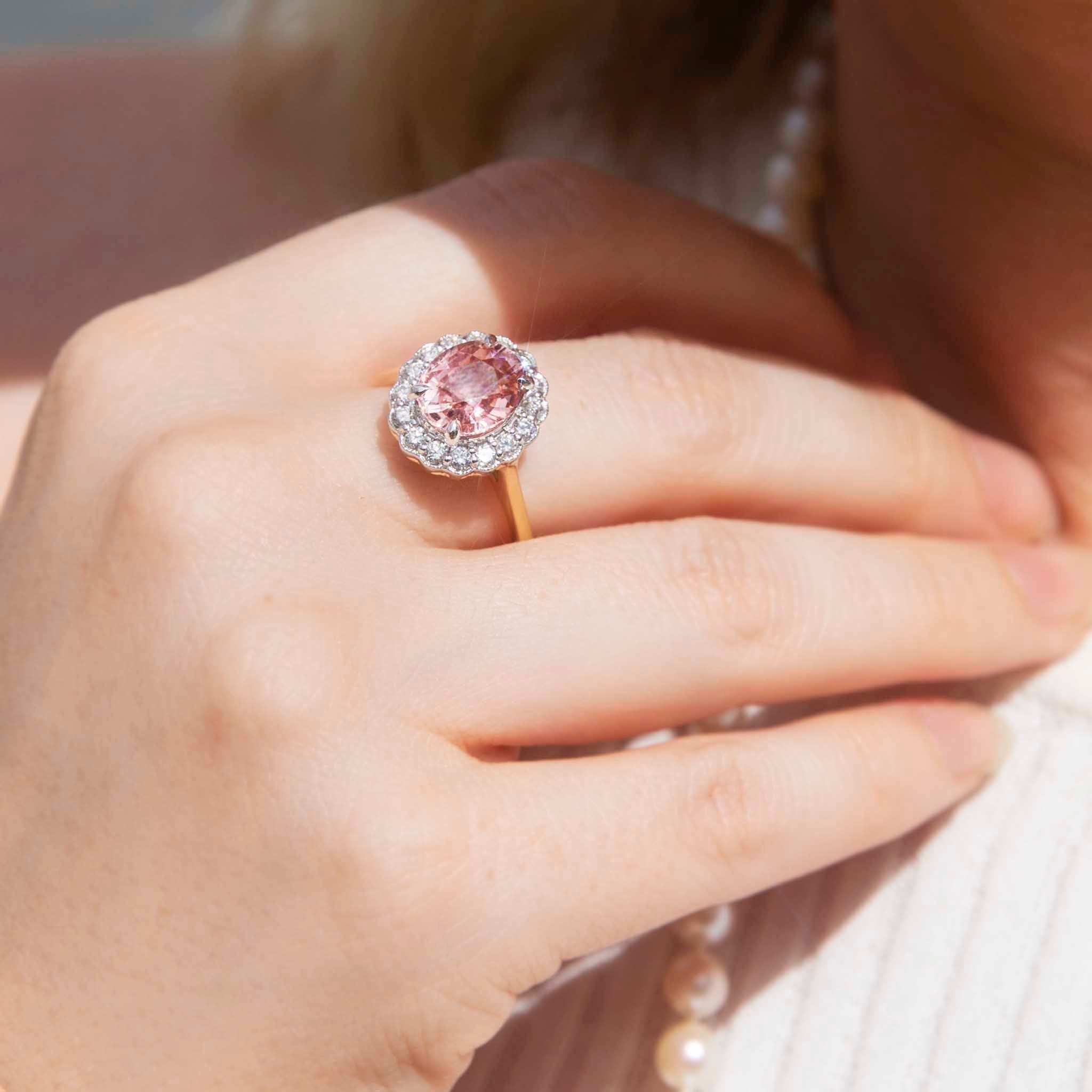 Peru Petite Oval Pink Tourmaline & Diamond 18ct Gold Ring* GTG Rings Imperial Jewellery 