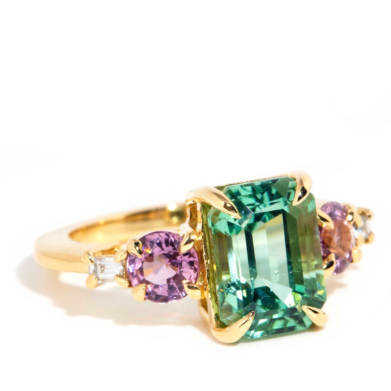 Petula Green Tourmaline Spinel Diamond Ring 18ct Gold Rings Imperial Jewellery 