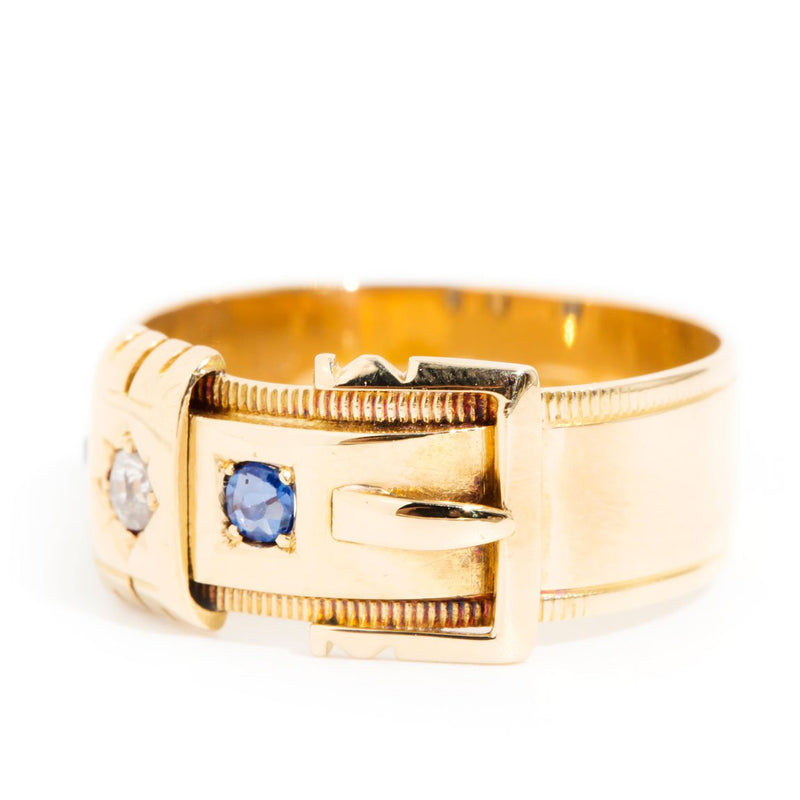 Piper Diamond & Ceylon Sapphire Vintage Belt Ring 18ct Gold*OB Rings Imperial Jewellery