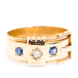 Piper Diamond & Ceylon Sapphire Vintage Belt Ring 18ct Gold*OB Rings Imperial Jewellery Imperial Jewellery - Hamilton