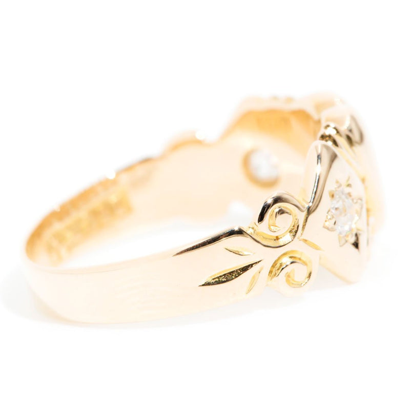 Poppy Diamond Fleur De Lis Vintage Heart Ring 15ct Gold GTG Rings Imperial Jewellery