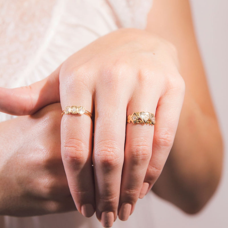 Poppy Diamond Fleur De Lis Vintage Heart Ring 15ct Gold GTG Rings Imperial Jewellery