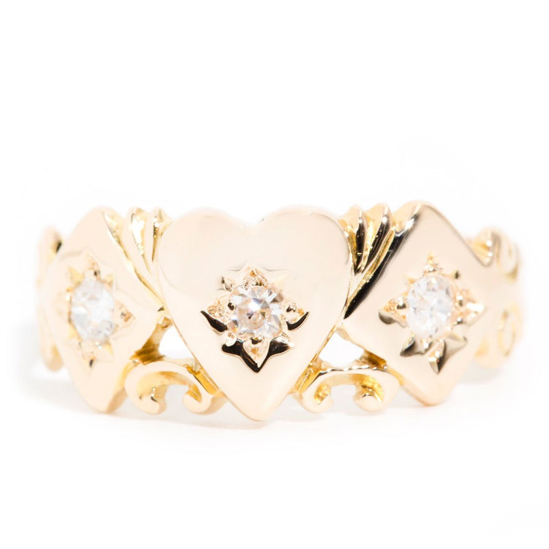 Poppy Diamond Fleur De Lis Vintage Heart Ring 15ct Gold GTG Rings Imperial Jewellery Imperial Jewellery - Hamilton
