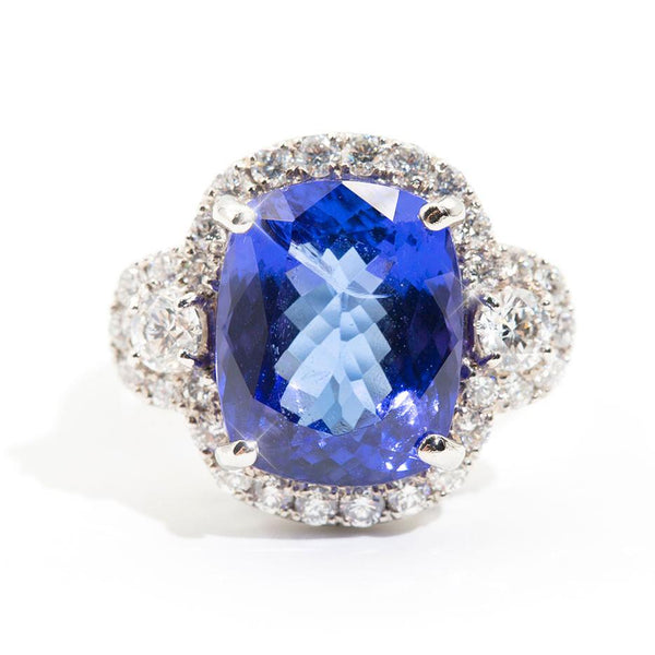 Prague 9.23 Carat Tanzanite Diamond Platinum Halo Ring Rings Imperial Jewellery - Auctions, Antique, Vintage & Estate