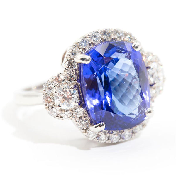 Prague 9.23 Carat Tanzanite Diamond Platinum Halo Ring Rings Imperial Jewellery - Auctions, Antique, Vintage & Estate