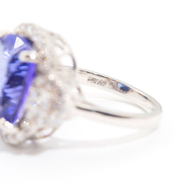 Prague 9.23 Carat Tanzanite Diamond Platinum Halo Ring Rings Imperial Jewellery - Auctions, Antique, Vintage & Estate