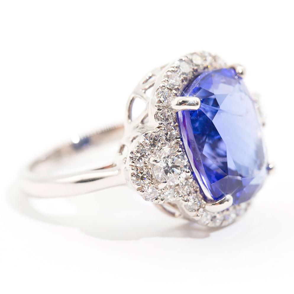 Prague 9.23 Carat Tanzanite Diamond Platinum Halo Ring Rings Imperial Jewellery - Auctions, Antique, Vintage & Estate