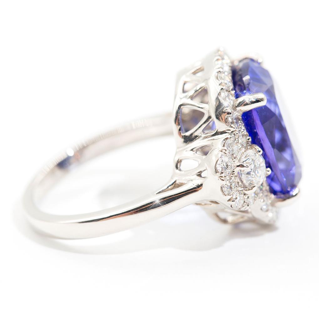 Prague 9.23 Carat Tanzanite Diamond Platinum Halo Ring Rings Imperial Jewellery - Auctions, Antique, Vintage & Estate