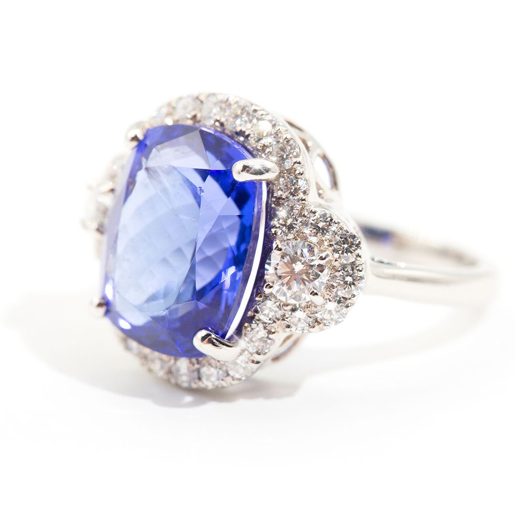 Prague 9.23 Carat Tanzanite Diamond Platinum Halo Ring Rings Imperial Jewellery - Auctions, Antique, Vintage & Estate