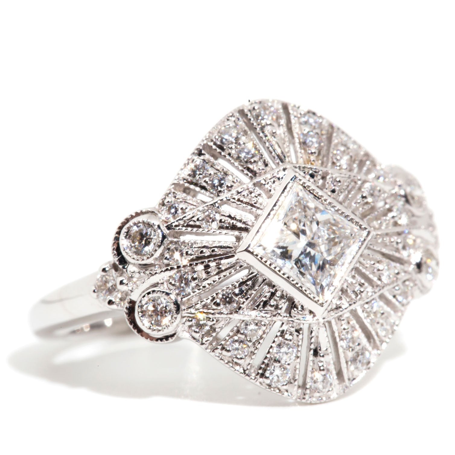 Priscilla Certified Princess Cut Diamond Cluster Art Deco Ring Rings Imperial Jewellery 