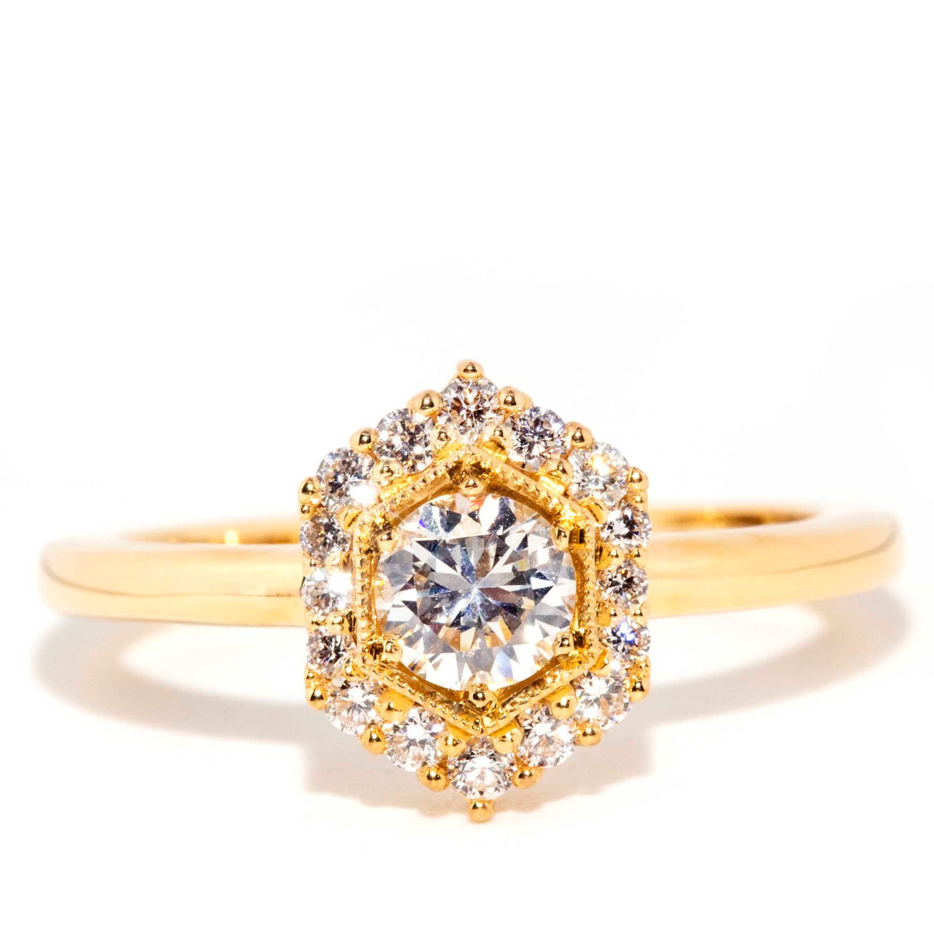 QUINN Contemporary 18ct Yellow Gold Diamond Hexagonal Halo Ring* OB Gemmo Rings Imperial Jewellery Imperial Jewellery - Hamilton 