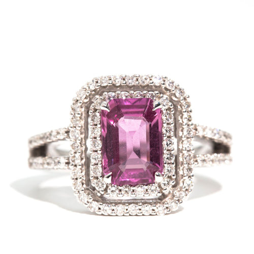Quintia Pink Sapphire & Diamond Halo Ring 18K White Gold