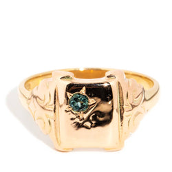 Ramos 1960s Teal Sapphire Signet Ring 9ct Yellow Gold* GTG Rings Imperial Jewellery Imperial Jewellery - Hamilton 