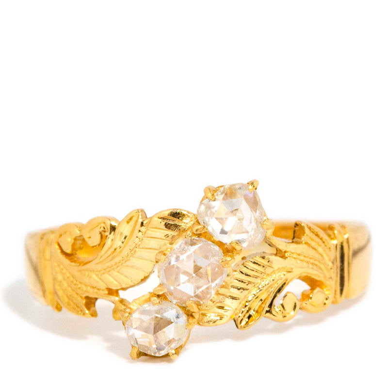 Vintage 1960s 0.50 Carat Rose Cut Diamond Leaf Ring 20 Carat Gold Imperial Jewellery
