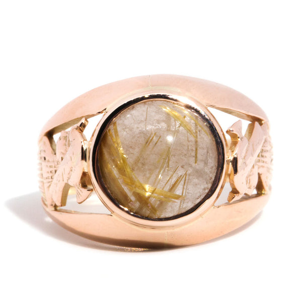 Rory 14ct Rose Gold Cabochon Cut Rutilated Quartz Mens Ring* Rings Imperial Jewellery 