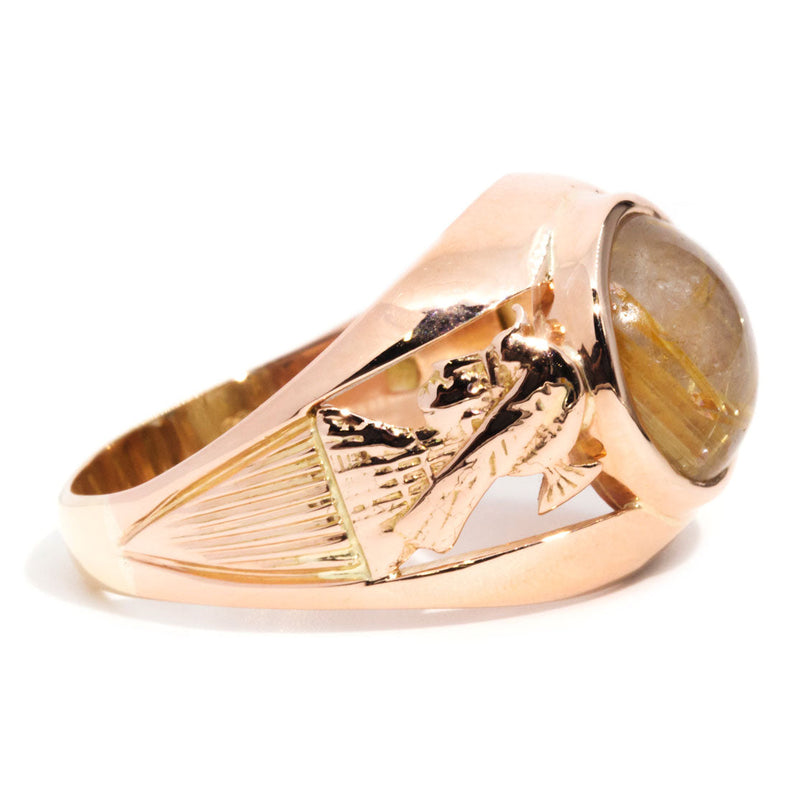 Rory 14ct Rose Gold Cabochon Cut Rutilated Quartz Mens Ring* Rings Imperial Jewellery 