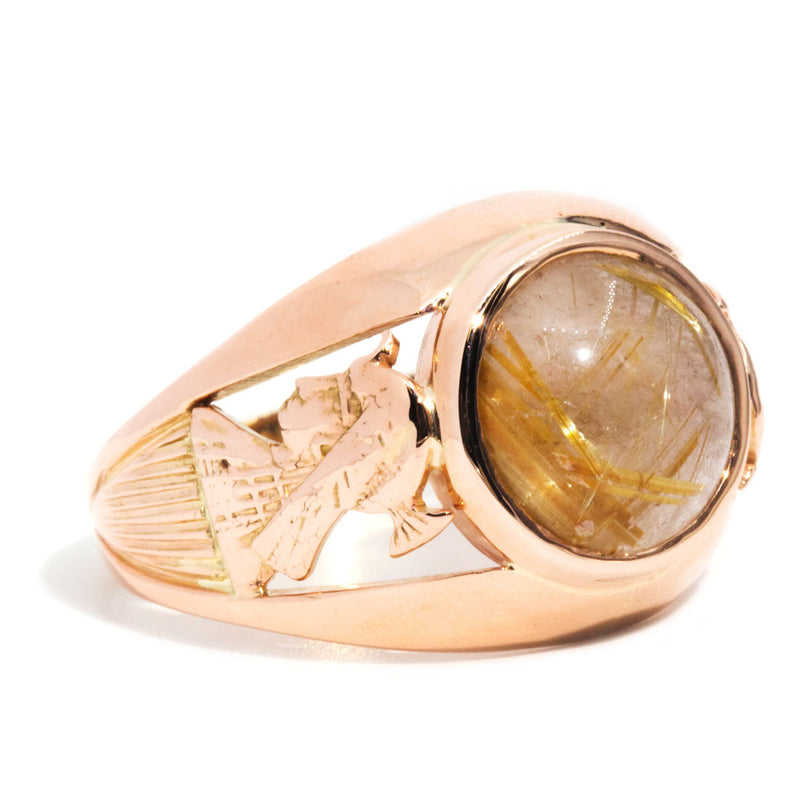 Rory 14ct Rose Gold Cabochon Cut Rutilated Quartz Mens Ring* Rings Imperial Jewellery 