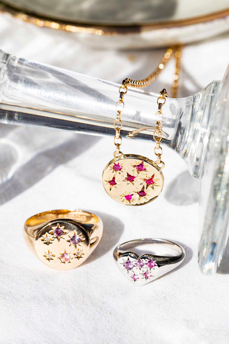 Rosa Reinvented Vintage Star Set Ruby Necklet 9 Carat Gold Pendants/Necklaces Imperial Jewellery 