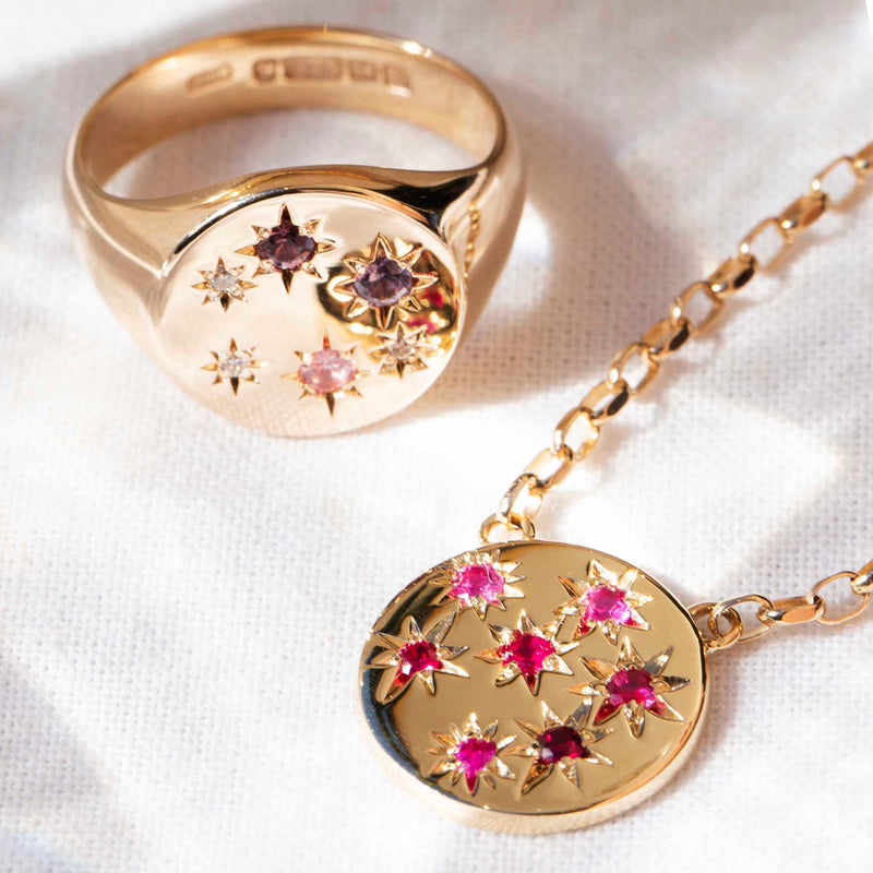 Rosa Reinvented Vintage Star Set Ruby Necklet 9 Carat Gold Pendants/Necklaces Imperial Jewellery 