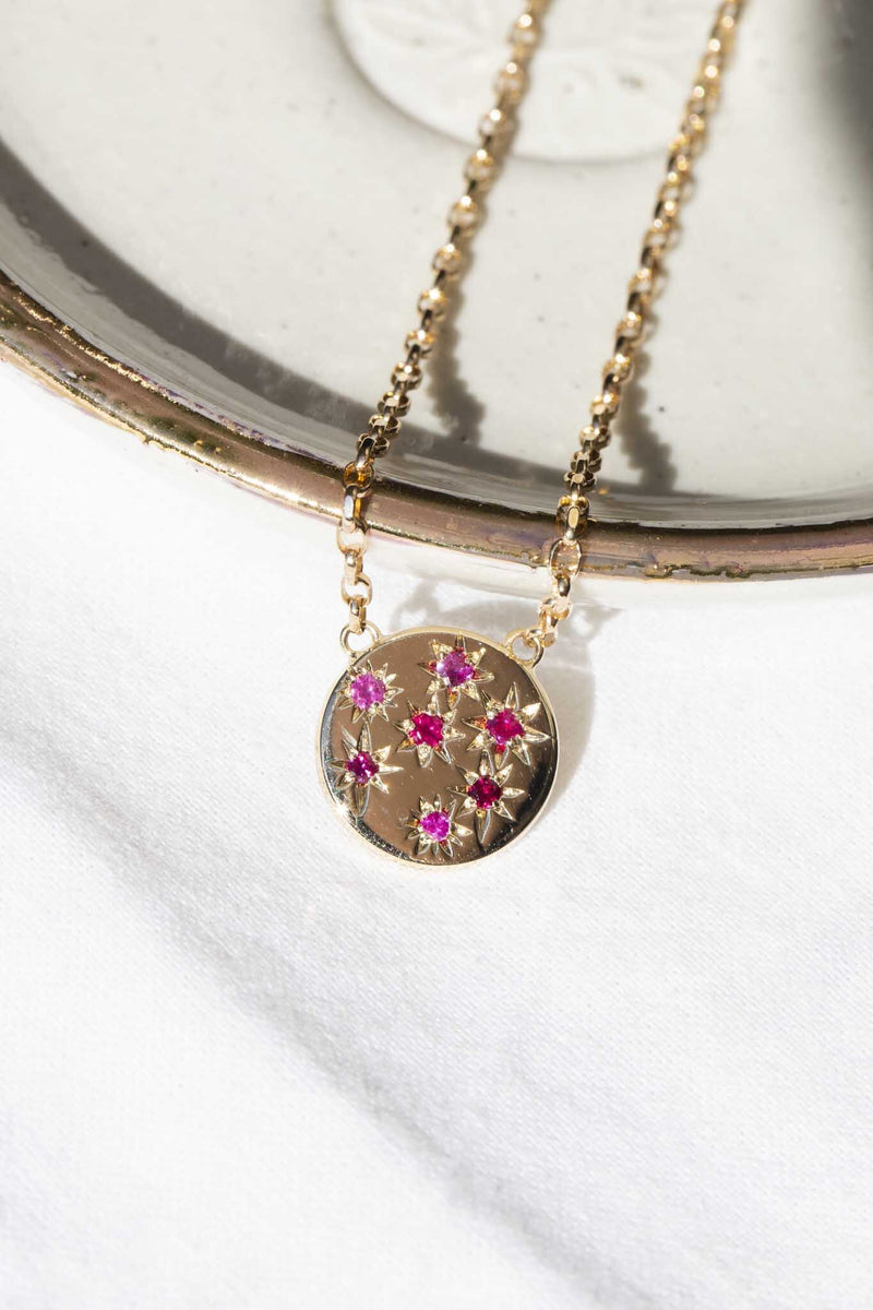 Rosa Reinvented Vintage Star Set Ruby Necklet 9 Carat Gold Pendants/Necklaces Imperial Jewellery 